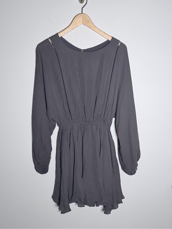 LoveShackFancy Dresses & Skirts - LoveShackFancy Charcoal Riffled Long-Sleeve Elastic-Waist Mini Dress XS NWT